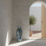 Handmade Ceramic Imperial Palace Vase (60cm) Classic White Symmetrical Saz-Hatai Pattern - Image 2