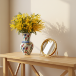 Handmade Ceramic Floral Vase (20cm) Red Tulip and Golden Garden Pattern - Image 2