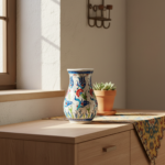 Handmade Ceramic Pear Vase (20cm) - Red Carnations & Intertwining Blue Leaves - Classic White Ground - Image 6