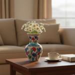 Handmade Ceramic Vase (20cm) - Turquoise Collar & Red Carnations - Classic Iznik Decor - Image 2