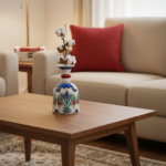 Handmade Ceramic "Bell" Vase (20cm) - Blue Tulips & Red Neck Ring - Traditional Bell Form - Image 4