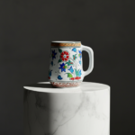 Handmade Ceramic Floral Tankard - Hand-Painted Red & Blue Tulips - Decorative Cup & Desk Organizer