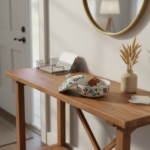 Handmade Ceramic Lidded Bowl (16cm) Blue and Red Spring Flowers Flat Top Finial - Image 3