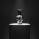 Handmade Ceramic Vase (25cm) Traditional Turkish Floral Art - Faceted Hexagonal Body with Cobalt Blue Rumi Motifs
