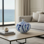 Handmade Ceramic Lidded Trinket Jar (14cm) Traditional Blue & White Tulip Pattern - Decorative Jewelry & Storage Box - Image 3