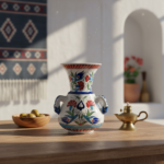 Handmade Ceramic Kandil Vase (20cm) Classic White Floral Triple Handled Form - Image 5