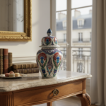 Handmade Ceramic "Kupecik" Ginger Jar (20cm) - Textured Relief with Red Carnations & Purple Tulips - Image 3