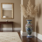 Handmade Ceramic Palace Vase (60cm) Classic Ottoman Saz Style Green Leaves and Red Florals Floor Vase - Image 4