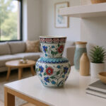 Handmade Ceramic Bud Vase (15cm) Classic Blue & White Iznik Floral Pattern with Yellow Accents - Artisan Table Decor - Image 2