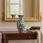 Handmade Ceramic Hexagonal Vase (25cm) - Ottoman "Saz" Style Leaves - Faceted Body & Turquoise Accents - Image 6