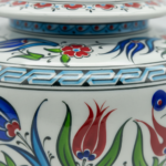 Handmade Ceramic Classic Iznik Jar with Lid Red Tulip and Meander Border - Image 3