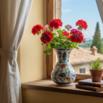 Handmade Ceramic "Kandil" Vase (15cm) - Red Carnations, Blue Tulips & Yellow Accents - Image 3