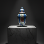 Handmade Ceramic Grand Shah Vase with Lid (60cm) Blue Scale and Imperial Tulip