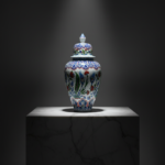 Handmade Ceramic Grand Shah Vase with Lid (60cm) Classic White Saz Leaf & Carnation