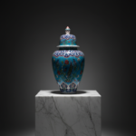 Handmade Ceramic Grand Shah Vase with Lid (60cm) Turquoise Saz Leaf and Carnation