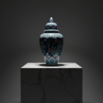 Handmade Ceramic Grand Shah Vase with Lid (60cm) Dark Blue Saz Leaf and Carnation
