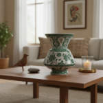 Handmade Ceramic King Vase (30cm) Emerald Green Hatai Pattern Pedestal Form - Image 7