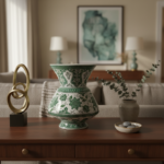 Handmade Ceramic King Vase (30cm) Emerald Green Hatai Pattern Pedestal Form - Image 4