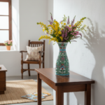 Handmade Ceramic Conical Vase (25cm) - Emerald Green Vertical Panels - Flared Rim Iznik Decor - Image 2