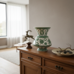 Handmade Ceramic King Vase (30cm) Emerald Green Hatai Pattern Pedestal Form - Image 3