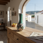 Handmade Ceramic "Gonca" Vase (25cm) - Emerald Green Neck & Tulip Garden Pattern - Mediterranean Home Decor - Image 2