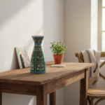 Handmade Ceramic Conical Vase (25cm) - Emerald Green Vertical Panels - Flared Rim Iznik Decor - Image 3