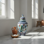 Handmade Ceramic Grand Shah Vase with Lid (60cm) Classic White Saz Leaf & Carnation - Image 3