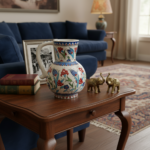 Handmade Ceramic Pitcher Vase (20cm) Classic Red Carnation and Blue Tulip Pattern - Image 3