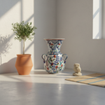 Handmade Ceramic Kandil Vase (50cm) Classic White Triple Handled Floor & Table Decor - Image 6