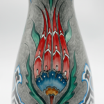 Handmade Ceramic Conical Vase (25cm) - Antique Stone Texture & Red Tulip Pattern - Vintage Style Decor - Image 3