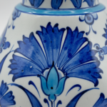 Handmade Ceramic ''Kandil'' Vase (20cm) - Blue and White Fan Carnations - Wide Flared Neck - Image 4