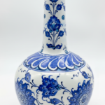 Handmade Ceramic Long Neck Bottle Vase (25cm) - Classic Blue & White Floral Design - Elegant Coastal Decor - Image 3