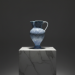 Handmade Ceramic "Masrapa" Pitcher (25cm) - Classic Blue Golden Horn (Halic) Pattern - Traditional Ottoman Art