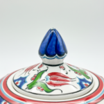 Handmade Ceramic Lidded Bonbonniere Jar Red Tulips and Carnations Round Globe - Image 3