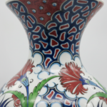 Handmade Ceramic Palace Vase (50cm) Red Carnations and Geometric Mosaic Neck Pedestal Urn - Image 4
