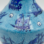 Handmade Ceramic Vase (30cm) - Ottoman Galleon Ships & Evil Eye Pattern - Nautical Iznik Art - Image 3