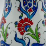 Handmade Ceramic Pear Vase (20cm) - Red Carnations & Intertwining Blue Leaves - Classic White Ground - Image 4