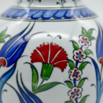 Handmade Ceramic Pitcher Vase (20cm) Classic Red Carnation and Blue Tulip - Image 4