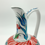 Handmade Ceramic Pitcher (20cm) - Red Petal Collar & Blue Tulips - Compact Lion's Mouth Vase - Image 4