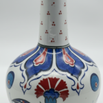 Handmade Ceramic Long-Neck Vase (25cm) - Minimalist Red Dot Detail & Carnations - Elegant Iznik Decor - Image 3