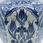 Handmade Ceramic Faceted Vase (30cm) Hexagonal Blue and White Cypress & Tulip Pattern - Image 4