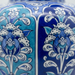 Handmade Ceramic Shah Vase (30cm) Turquoise and Dark Blue Vertical Panels Temple Jar - Image 4