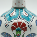 Handmade Ceramic Long-Neck Vase (25cm) - Turquoise Scallop Shoulder & Red Dots - Iznik Decor - Image 4
