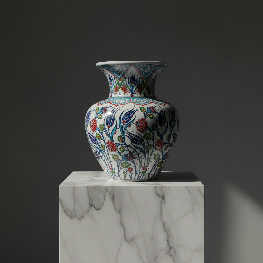 handmade-ceramic-floor-vase-50cm-blue-white-luxury-decor Handmade Ceramic Grand Vase (50cm) Traditional Iznik Blue & White Palace Design - Monumental Centerpiece / Floor Vase - Image 1