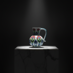 Handmade Ceramic Pitcher Vase (20cm) Traditional Turkish Carnation Pattern with Handle - Decorative Jug Art Decor