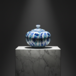 Handmade Ceramic Lidded Trinket Jar (14cm) Traditional Blue & White Tulip Pattern - Decorative Jewelry & Storage Box