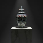 Handmade Ceramic "Shah" Vase (30cm) Traditional Blue & Turquoise Leaf Pattern - Regal Teardrop Art Decor