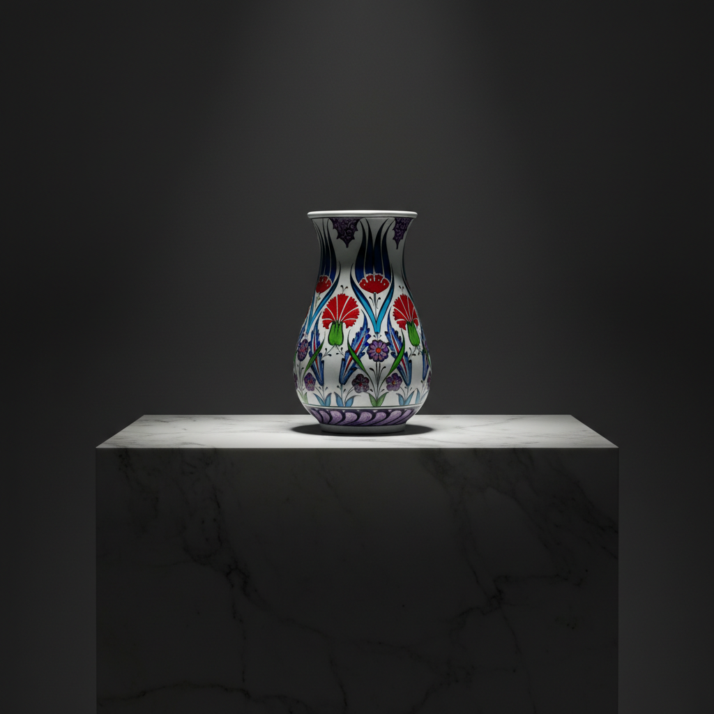 handmade-ceramic-iznik-vase-blue-tulip-purple-flower Handmade Ceramic Vase (20cm) Traditional Turkish Tulip & Carnation Pattern - Pear Shaped (Armudi) Art Decor - Image 1