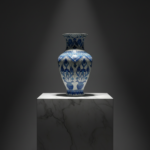 Handmade Ceramic Vase (30cm) Traditional Blue & White "Vase of Life" Tulip Pattern - Faceted Hexagonal Art Decor