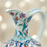 Handmade Ceramic Pitcher Vase (30cm) Traditional "Ewer" Form with Handle - Colorful Floral Pattern & Geometric Neck Border - Image 3